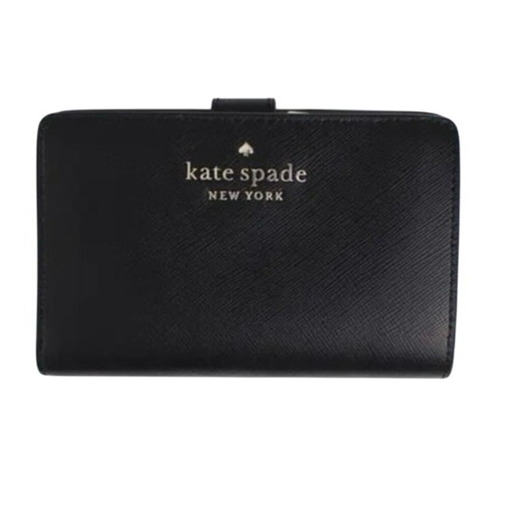 Kate Spade Madison Leather Medium Compact Bifold Wallet Black KC580 New